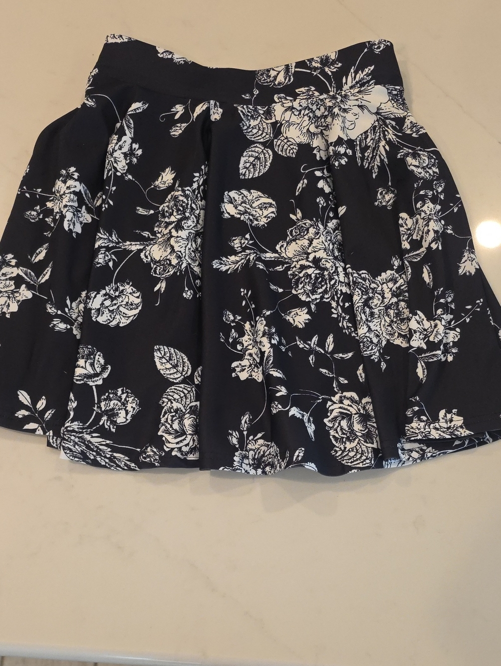 Black & White Floral Circle Skirt
